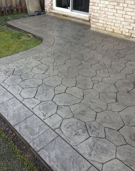 We poured this stamped concrete patio in January 2021